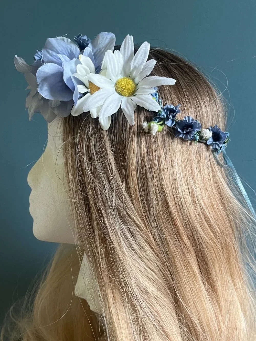 Blue Flower Crown, Adjustable Floral Headband